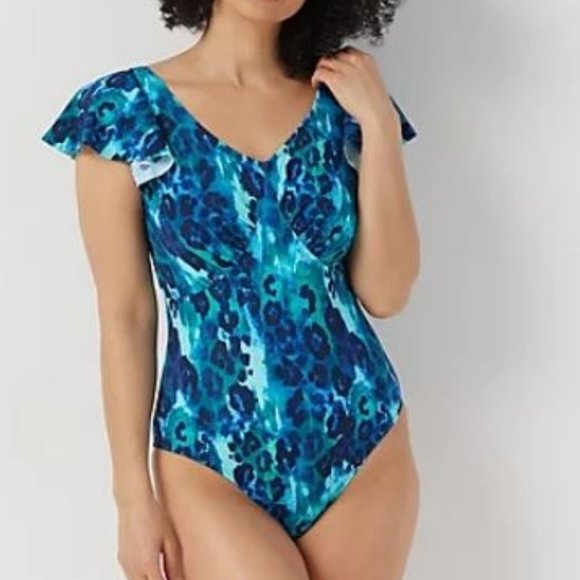 Denim&Co Other - Denim & Co Draped Ruffle Sleeve One-Piece Swimsuit